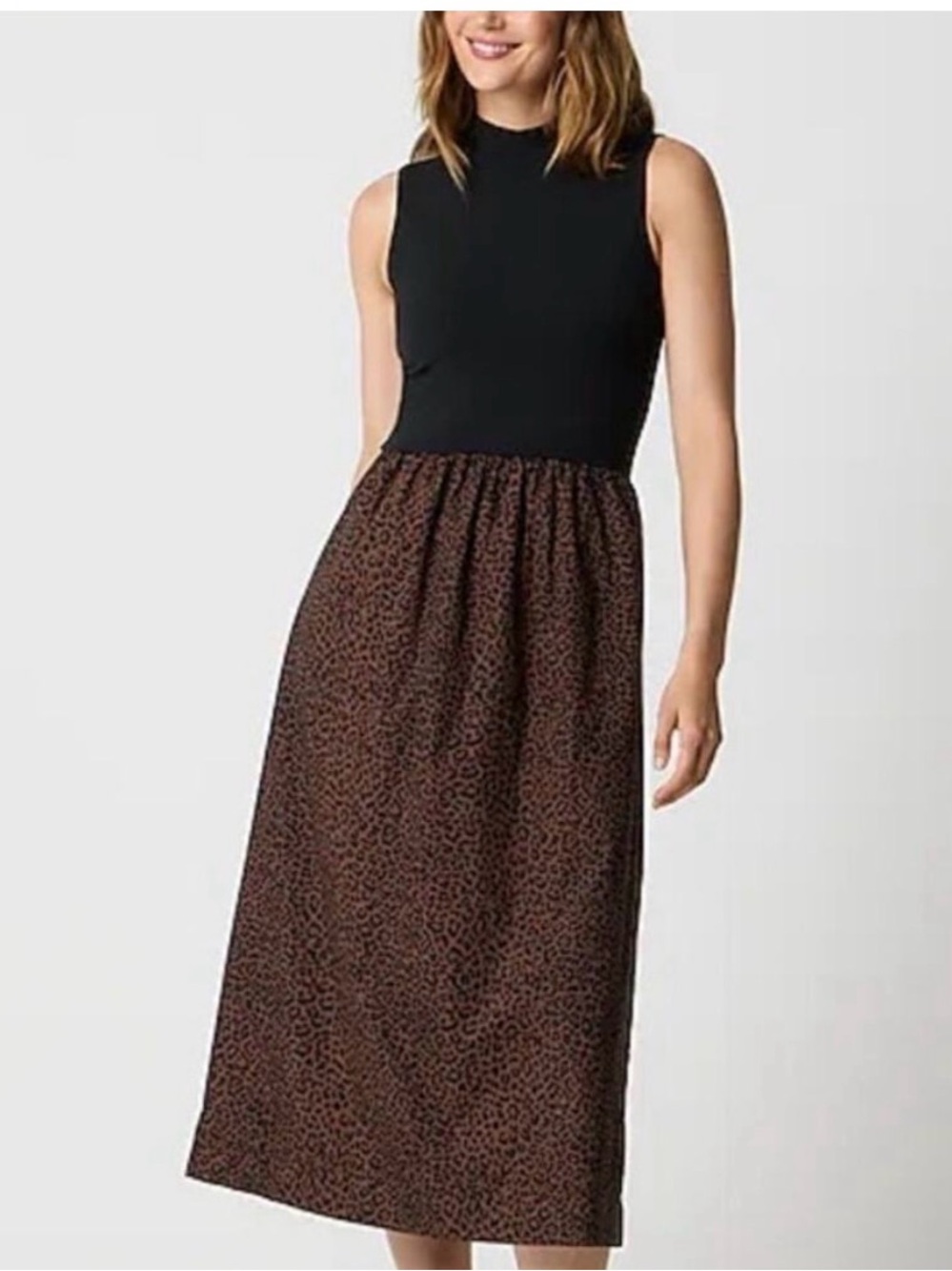 J Crew Factory women’s mockneck knit mixed-media dress brown black Size XST NWT - Picture 1 of 8